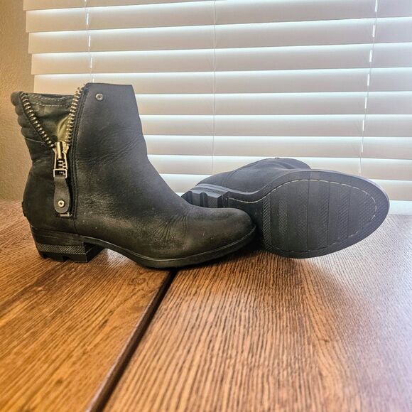 Sorel Danica US W7 Black Punk Camo Gothy Snow Booties Biker Off Black - Picture 10 of 10